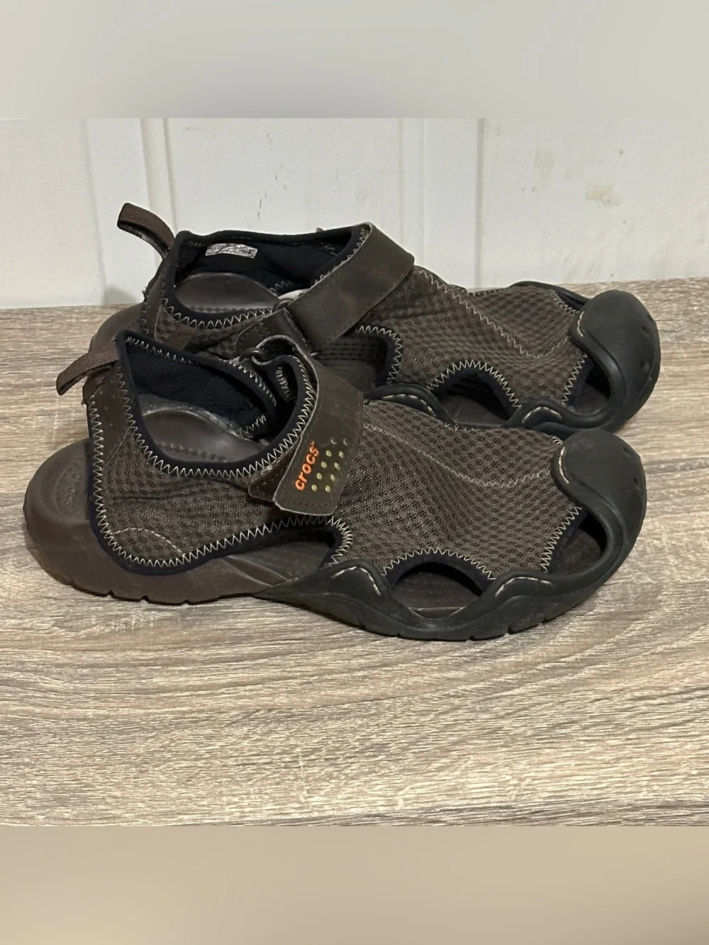 Crocs Mens Size 8 Swiftwater Clogs Sandals‎ Brown Mesh 15041